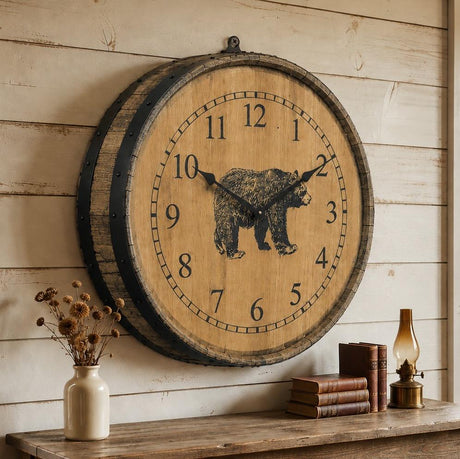 Amish Handmade Whiskey Barrel Clock - Rustic Clocks - Large Wall Clock - Primitive - Unique Clocks - Wood Clock - Display - Vintage Clocks