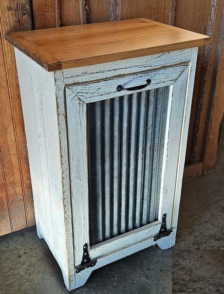 Wood Trash Bin, Tiltout Trash Can Cabinet Amish Handmade, Wood Storage Recycling Bin