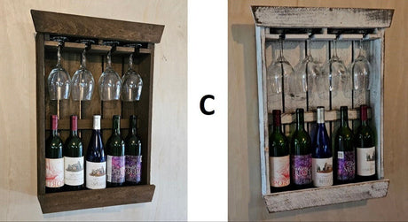 Rustic Wine Rack - Wall Mounted - Amish Handmade Wine Holder - Wine Display With Glass Holder - Gifts - Bar Shelf - Wooden Bottle Holder