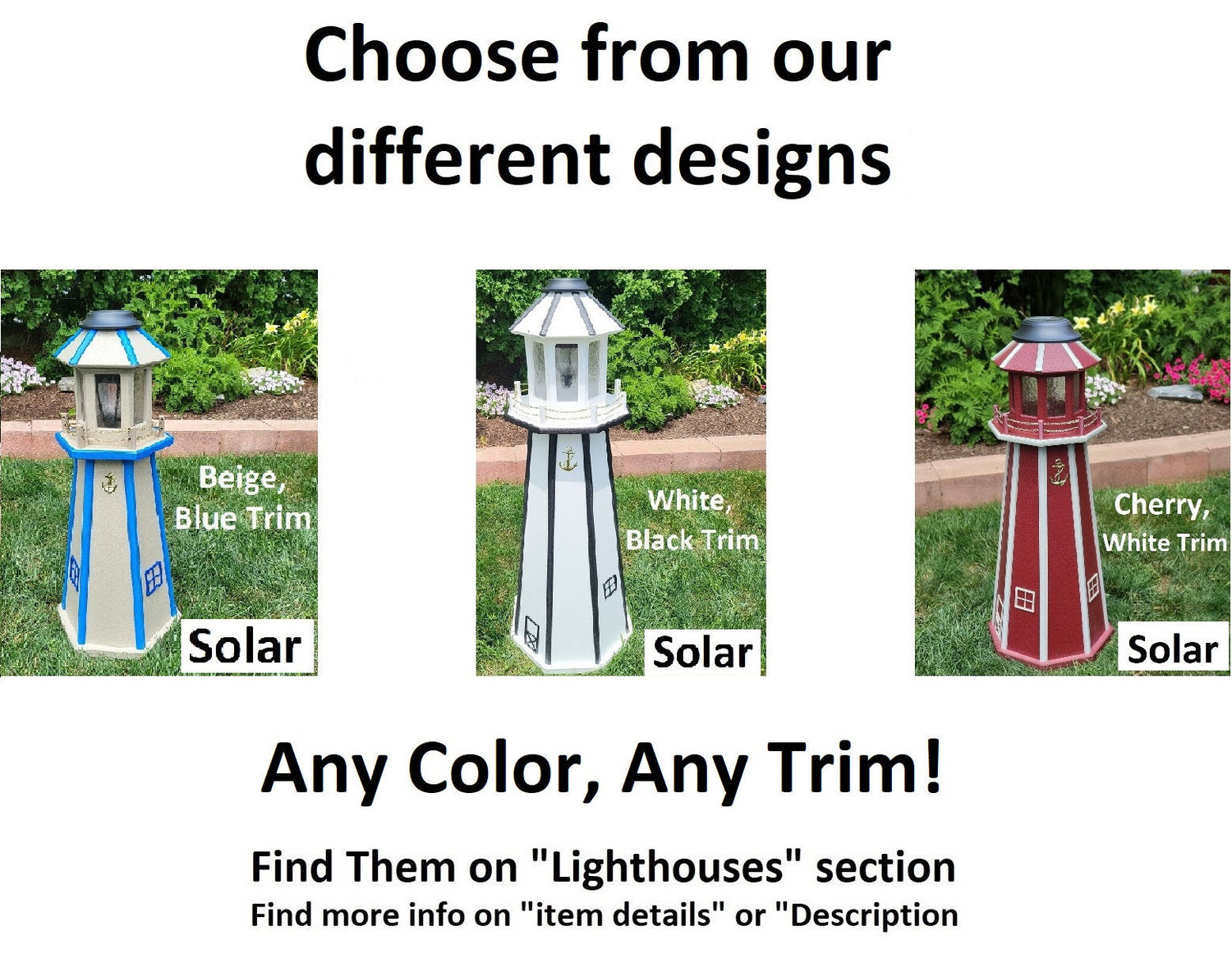 Assateague Solar Lighthouse - Amish Handmade - Landmark Replica - Lawn Lighthouse - Garden Decoration