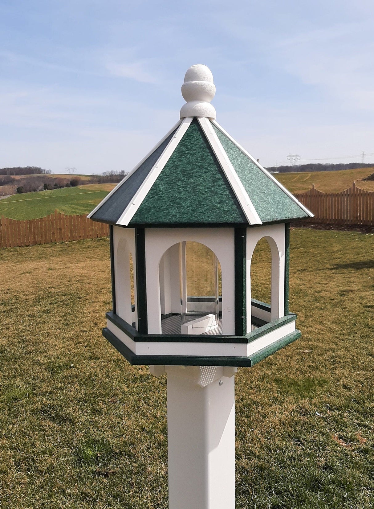 Amish Bird Feeder - Handmade - Arch Design - Large - Weather Resistant Poly Lumber - Premium Feeding Tube - Easy Mounting on 4"x4" Pole/Post