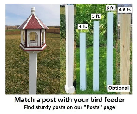 Amish Bird Feeder - Handmade - Arch Design - Large - Weather Resistant Poly Lumber - Premium Feeding Tube - Easy Mounting on 4"x4" Pole/Post