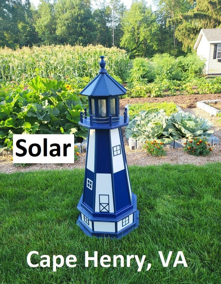 Cape Henry Solar Lighthouse - Amish Handmade - Landmark Replica - Lawn Lighthouse