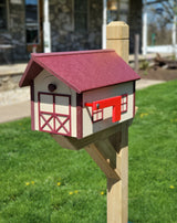 Farmhouse Mailbox - Cherry Roof and Trim, Ivory Box - Amish Barn Mailbox Poly Lumber Handmade - Barn Mailboxes Poly