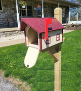 Farmhouse Mailbox - Cherry Roof and Trim, Ivory Box - Amish Barn Mailbox Poly Lumber Handmade - Barn Mailboxes Poly