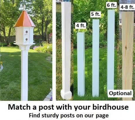 2 Nesting Compartments Amish Handmade Copper Roof Birdhouse With Individual Perches, Duplex 2 Holes Bluebird Songbird Bird House