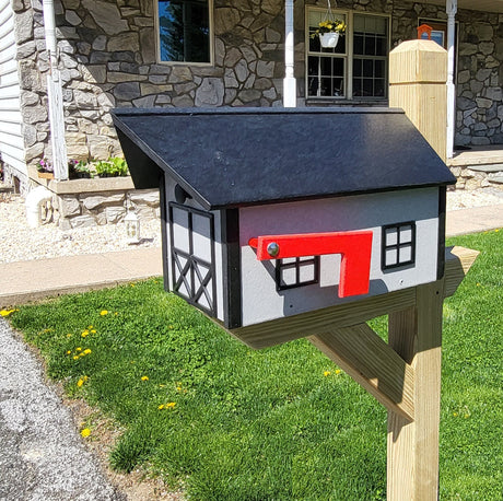 Country Barn Mailbox Dove Box, Black Roof and Trim, Amish Handmade Poly Lumber - Barn Mailboxes Poly
