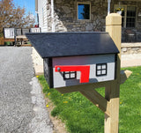 Country Barn Mailbox Dove Box, Black Roof and Trim, Amish Handmade Poly Lumber - Barn Mailboxes Poly