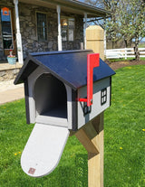Country Barn Mailbox Dove Box, Black Roof and Trim, Amish Handmade Poly Lumber - Barn Mailboxes Poly