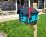 Country Barn Mailbox Teal Box, Black Box and Trim, Amish Handmade Mailbox Poly Lumber Weather Resistant - Barn Mailboxes Poly