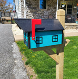 Country Barn Mailbox Teal Box, Black Box and Trim, Amish Handmade Mailbox Poly Lumber Weather Resistant - Barn Mailboxes Poly