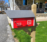 Country Mailbox Red Box, White Trim, Black Roof, Amish Handmade Barn Mailbox Poly Lumber Weather Resistant - Barn Mailboxes Poly