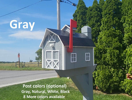 Barn Mailbox Amish Handmade, Dutch Barn Style, Choose Your Color, Wooden Amish Mailbox With Red Flag Black Roof - Dutch Barn
