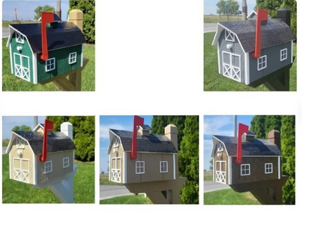 Barn Mailbox Amish Handmade, Dutch Barn Style, Choose Your Color, Wooden Amish Mailbox With Red Flag Black Roof - Dutch Barn