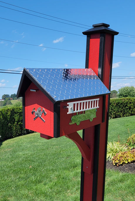 Poly Mailbox and Poly Post Set With Fire Department Design - Barn Mailboxes Poly