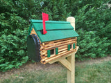 Log Cabin Amish Mailbox Handmade Wooden With Cedar Shake Roof and Metal Box Insert - Barn Mailboxes Wood