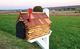 Amish Mailbox - Handmade - Log Cabin Style - Wooden - With Cedar Shake Roof and Metal Box Insert - Log Cabin + Metal Insert