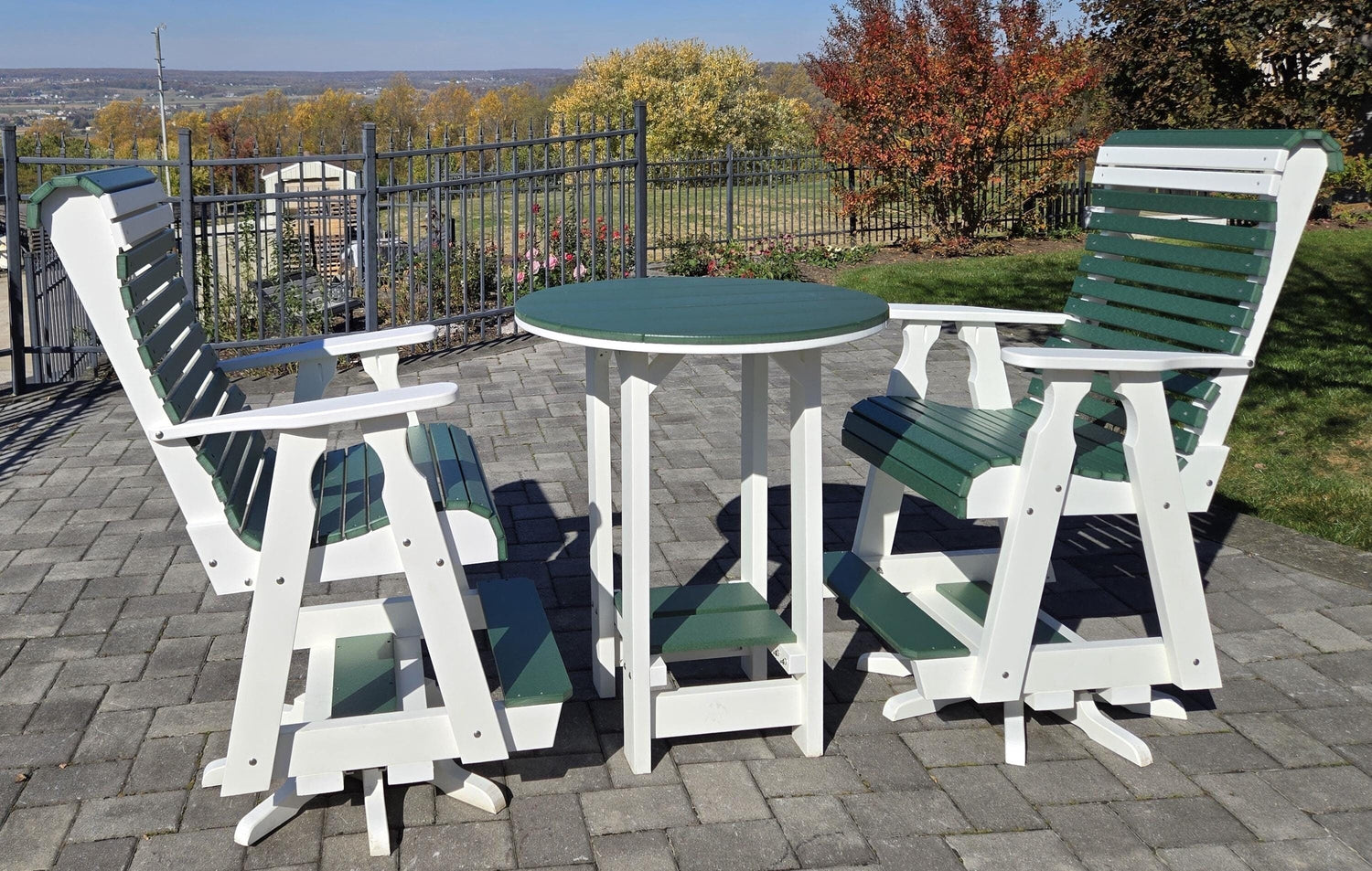 Amish Handmade Patio Set - 2 Swivel Chairs and Table - Adirondack - Backyard - Outdoor Dining Table Set - Amish Chair Set - Furniture Set