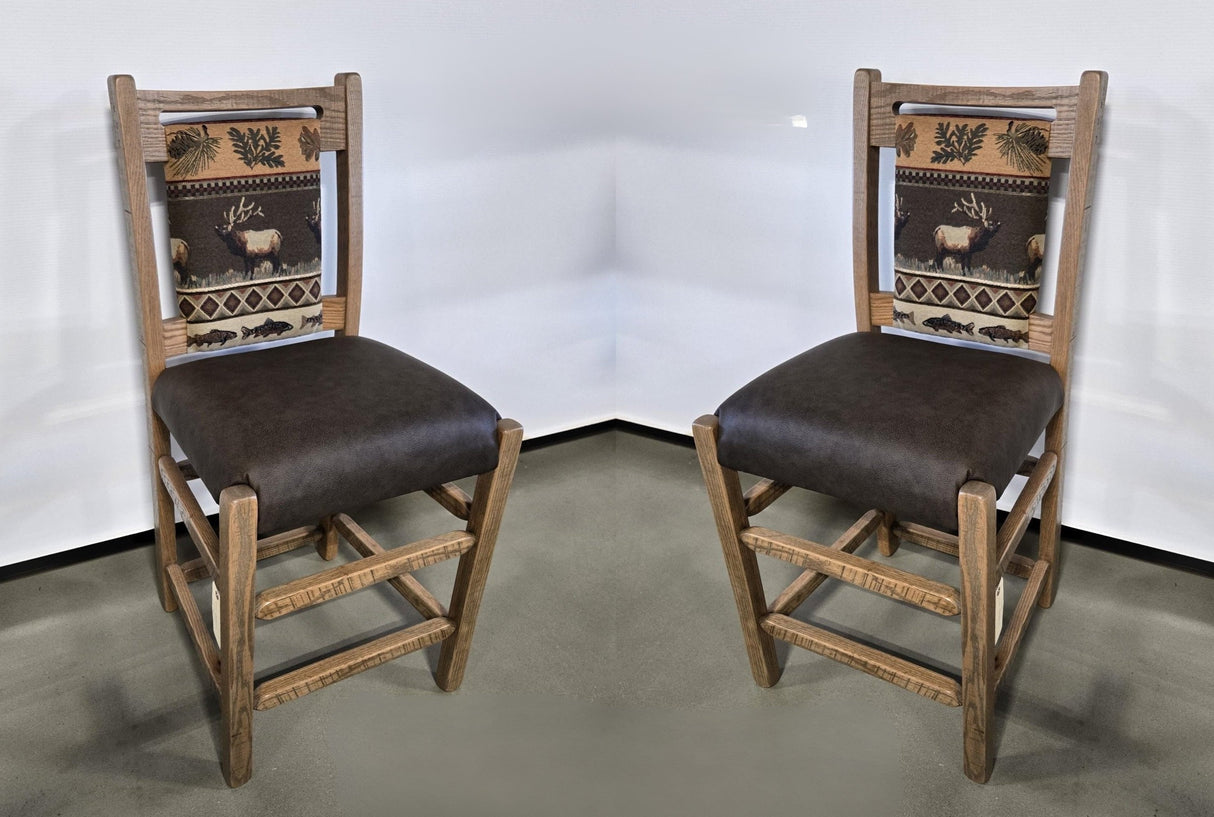 Amish Handmade 2 Barstool Chairs - Furniture - Primitive - Upholstered - Cushion - Vintage - Backrest - Chair Set - Furniture - Living Room