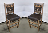 Amish Handmade 2 Barstool Chairs - Furniture - Primitive - Upholstered - Cushion - Vintage - Backrest - Chair Set - Furniture - Living Room