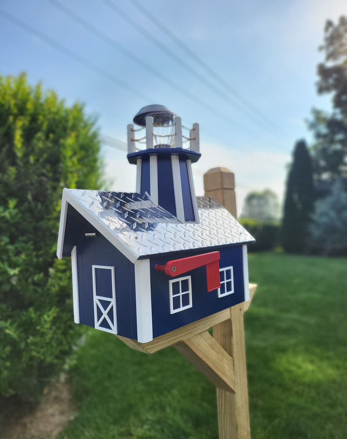 Amish Mailbox With Solar Lighthouse -  Wood or Poly Lumber - Handmade - Home & Living:Outdoor & Gardening:Mailboxes