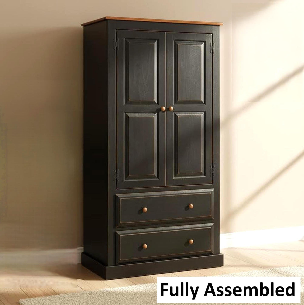 Amish Handmade Wardrobe Cabinet - Large Cabinet with Hanging Rod - Multipurpose Cabinet - With Drawers - Rustic Farmhouse Storage Home Decor