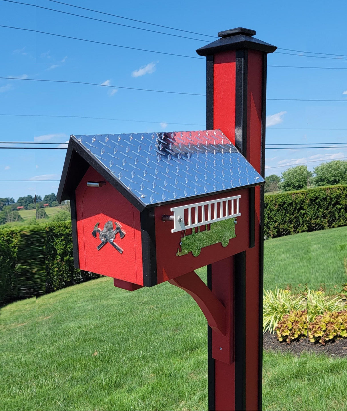 Amish Handmade Mailbox With Fire Department Design Wood/Poly Mailbox Outdoors