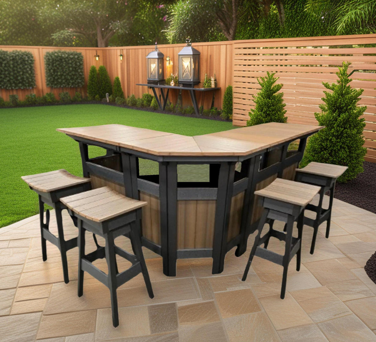 Amish Handmade Bar - Barstool Set - Poly - Swivel - Pub Chairs - Outdoor Furniture - Table Set - Dining Table - Outdoors - Backyard - Patio