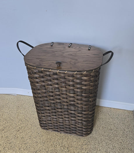 Amish Handmade Hamper - Handwoven - Storage - Basket w/ Handles - Laundry Basket - Vintage - Basket w/ Lid - Farmhouse - Wood Basket