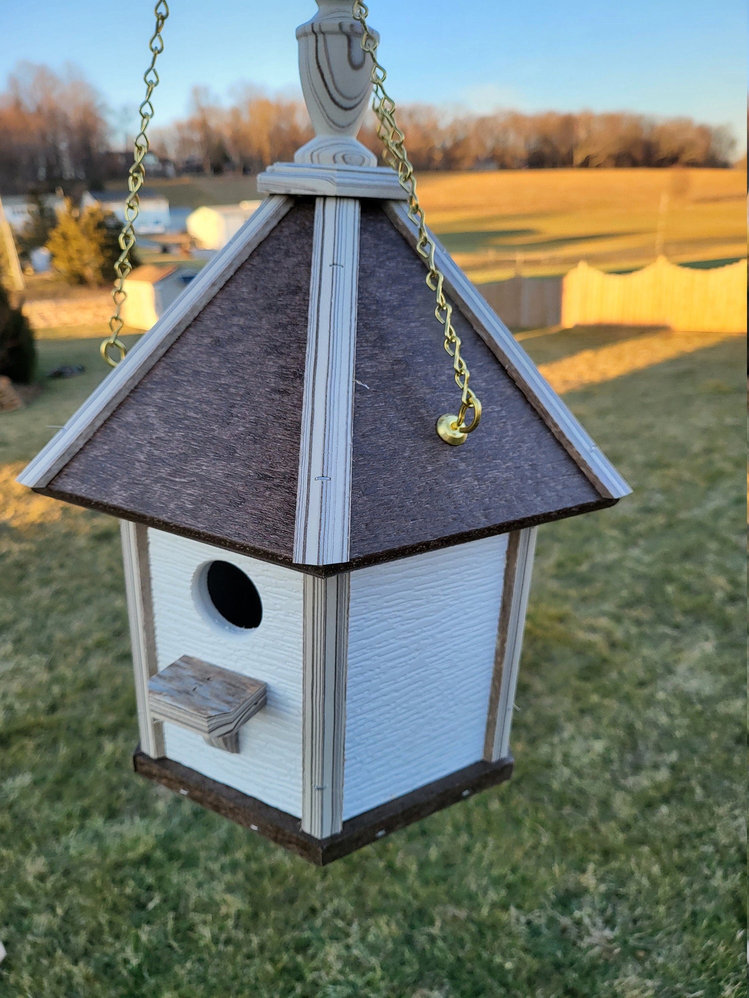 Amish Made Hanging Bird House, Handcrafted Gazebo Birdhouse 1 Nesting Compartment - 