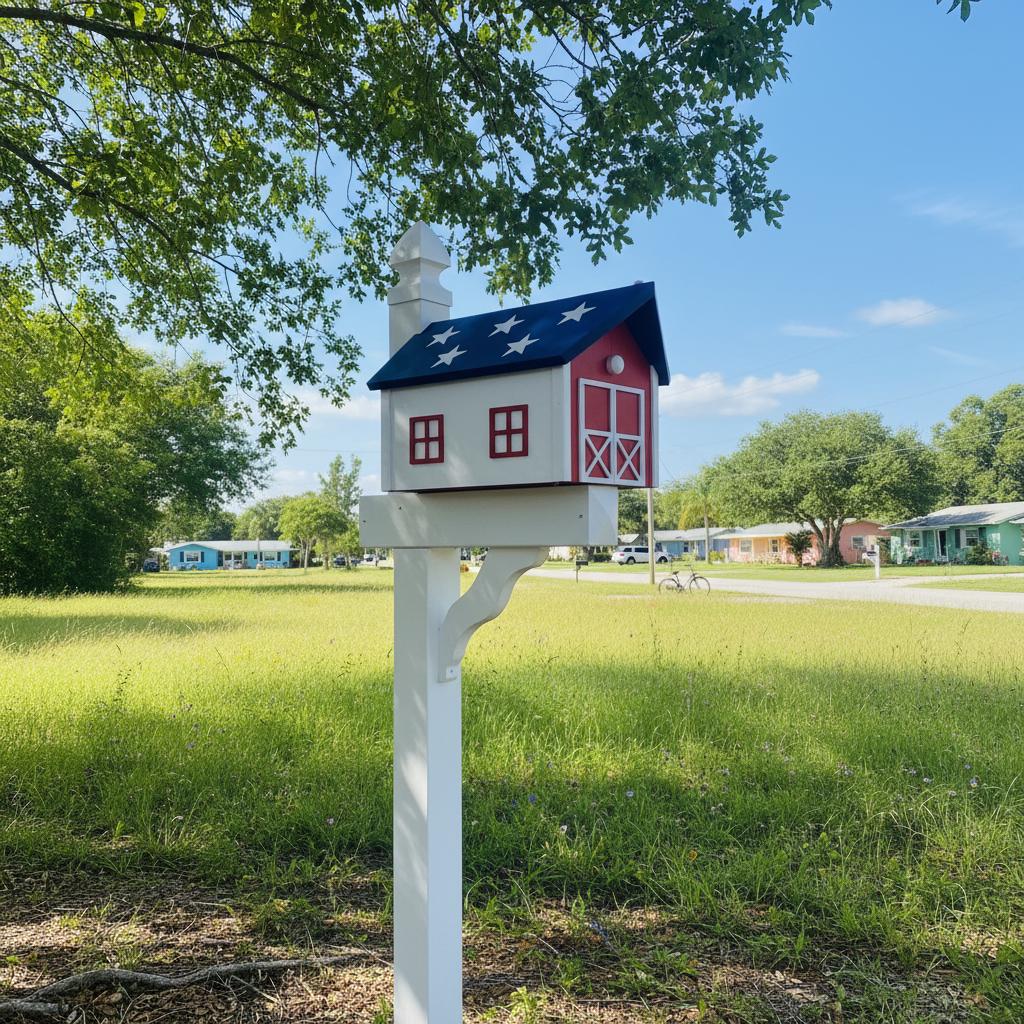 Amish Handmade Mailbox Independence Day Special! 250th Anniversary American Flag Mailbox with Post (optional), Gift Barn Style Mailbox Patriotic