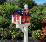 Amish Handmade Mailbox Independence Day Special! 250th Anniversary American Flag Mailbox with Post (optional), Gift Barn Style Mailbox Patriotic
