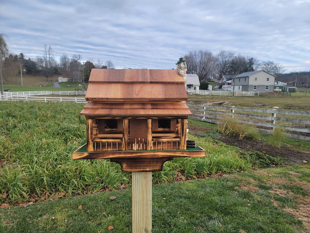 Log Nasting Log Cabin Birdhouse, Amish Handmade, 2 Nesting Compartments With Cedar ...