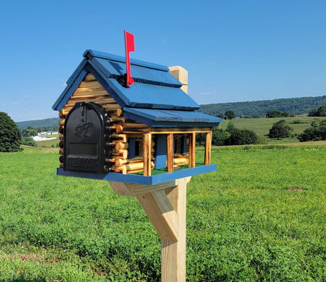 Wood Log Cabin Mailbox - Amish Handmade with Metal USPS Approved Mailbox - Multi Colors - Outdoor Decor - Log Cabin + Metal Insert