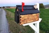 Barn Mailbox Amish Handmade Log Cabin Style, Wooden With Cedar Shake Roof and Metal Box Insert