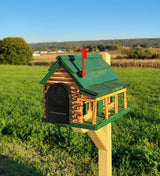 Amish Mailbox - Handmade - Log Cabin Style - Wooden with Metal USPS Approved Mailbox Outdoor - Animal Shape + Cabins