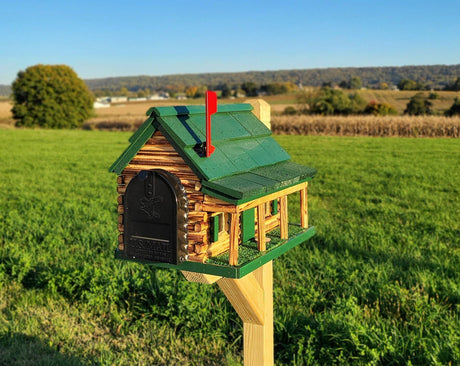 Amish Mailbox - Handmade - Log Cabin Style - Wooden with Metal USPS Approved Mailbox Outdoor - Animal Shape + Cabins