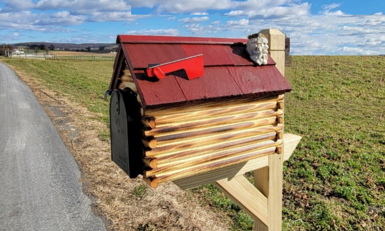 Amish Mailbox - Handmade - Log Cabin Style - Wooden - With Cedar Shake Roof and Metal Box Insert