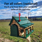 Amish Mailbox - Handmade - Log Cabin Style - Wooden with Metal USPS Approved Mailbox Outdoor - Log Cabin + Metal Insert