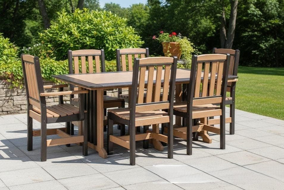 Amish Handmade Outdoor Dining Table Set - Patio Set - Chairs and Table - Adirondack - Backyard - Patio Chair Set - Furniture Set - Outdoor