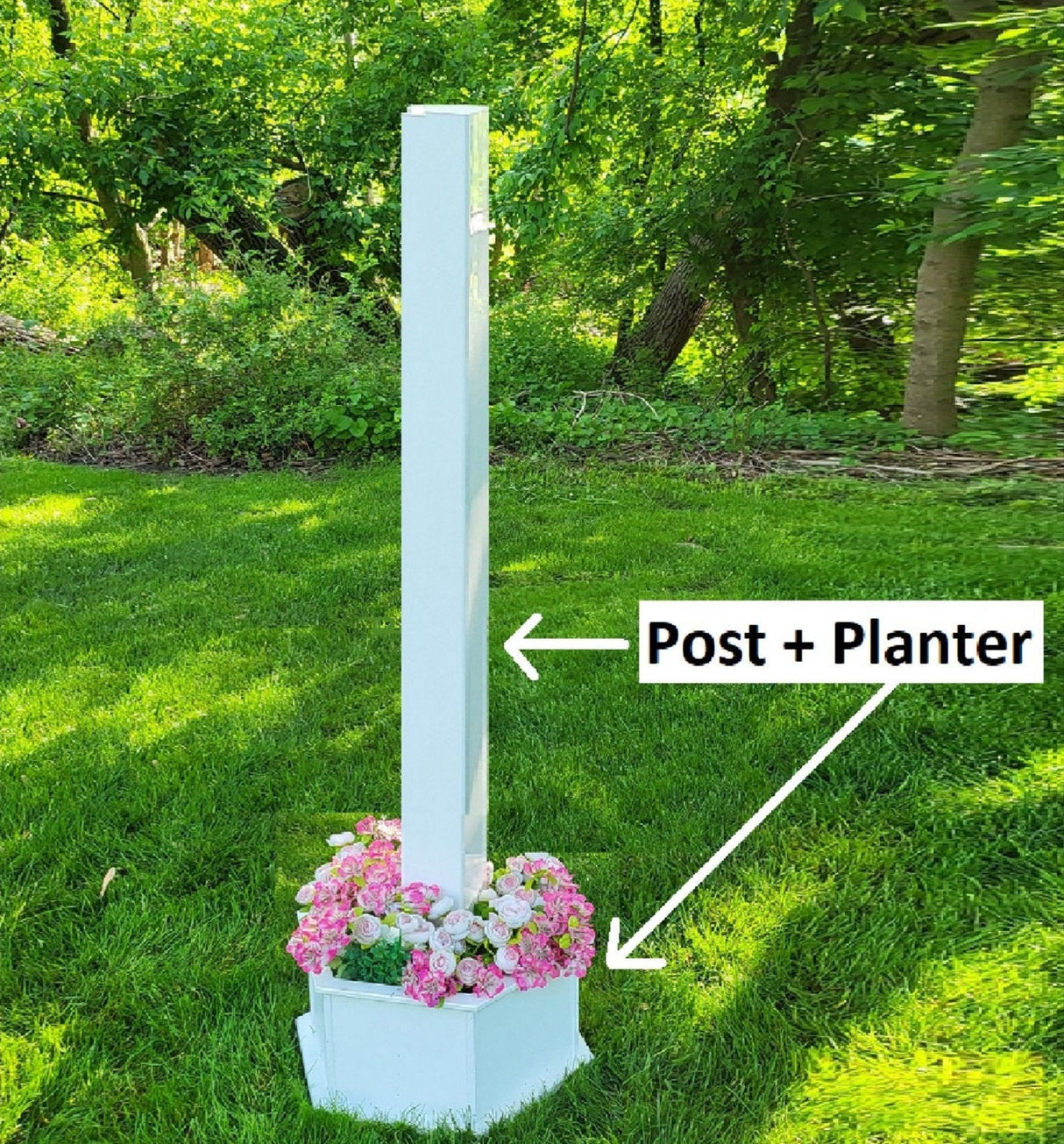 Planter Kit For Bird Feeder and Birdhouse - White - Set of Planter & Post - Amish Handmade - Bird Lovers - Flowers - Outdoor Décor