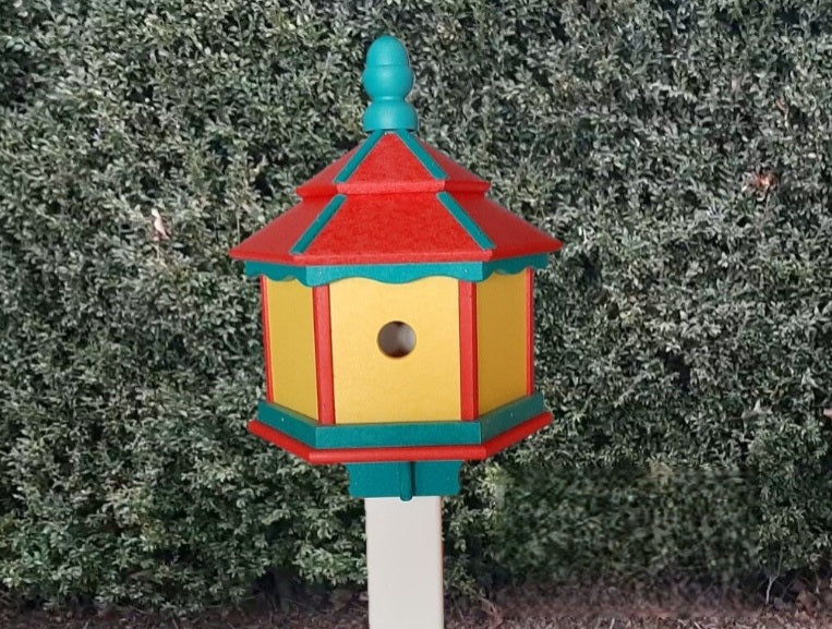 poly birdhouse, gazebo, weather-resistant, nesting compartments, three holes, bird lovers, nest, bird  house