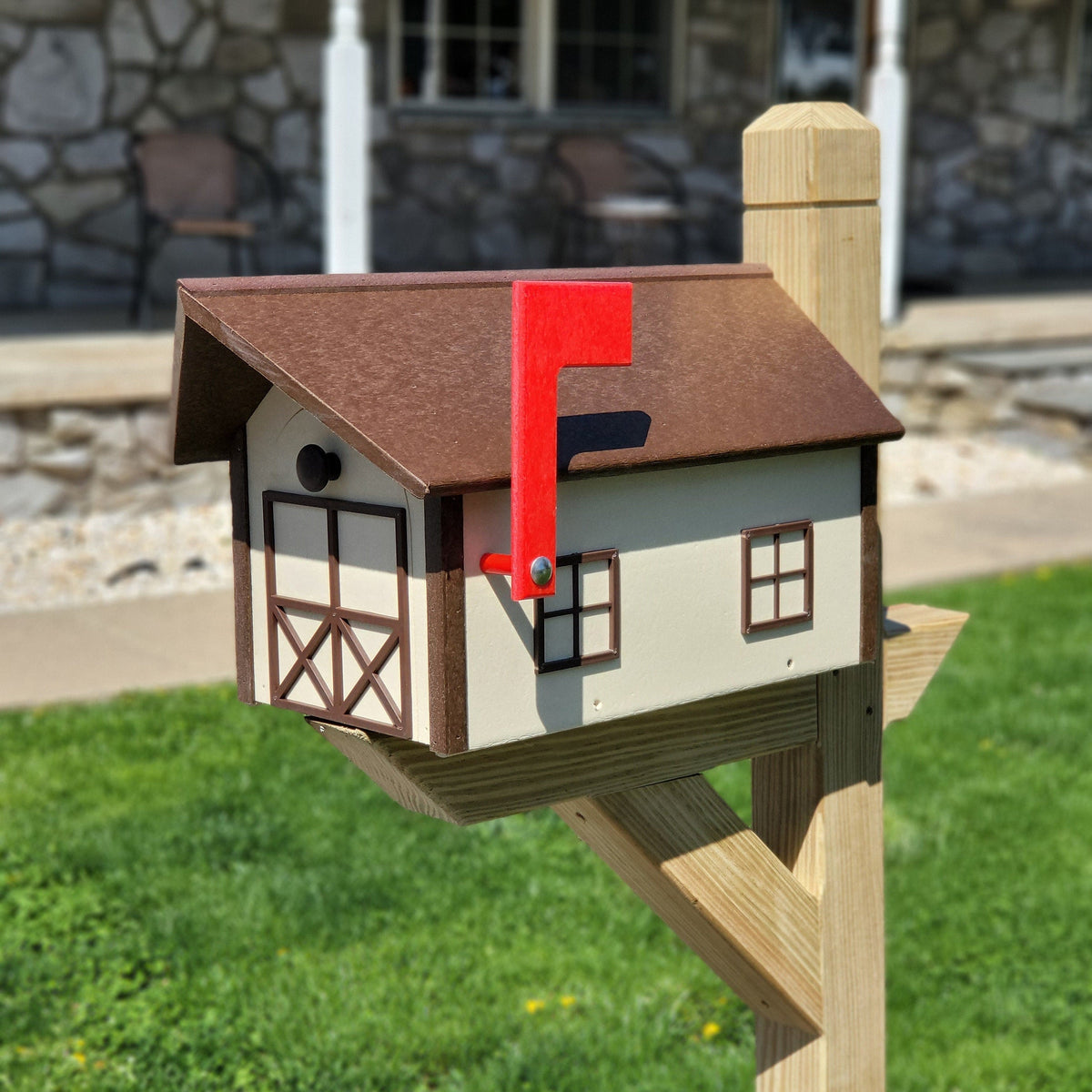 Large Mailbox Amish Handmade Ivory Box, Brown Roof and Brown Trim Poly ...
