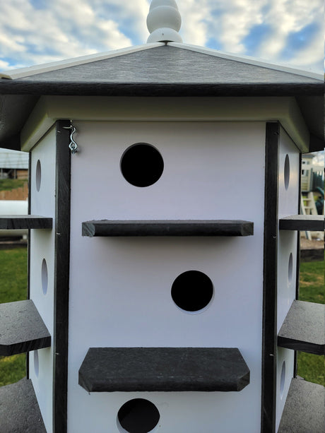 Purple Martin Birdhouse - 18 Nesting Compartments - Amish Handmade - X-Large Weather Resistant - Made of Poly Lumber - Birdhouse Outdoor