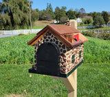 Red Stone House Mailbox, Amish Made Wooden With Cedar Shake Roof and USPS Approved Metal Insert - Barn Mailboxes Stone