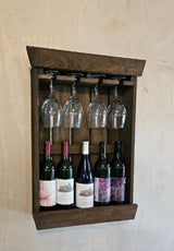 Rustic Wine Shelf - Wall Mounted -  Amish Handmade Wine Holder - Wine Display With Glass Holder - Gifts - Bar Rack- Wooden Bottle Holder