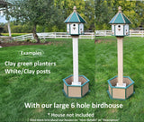 Bird House Planter - Bird Feeder Planter - Clay - Set of Planter & Post - Choose Planter Colors to Match Your House/Feeder