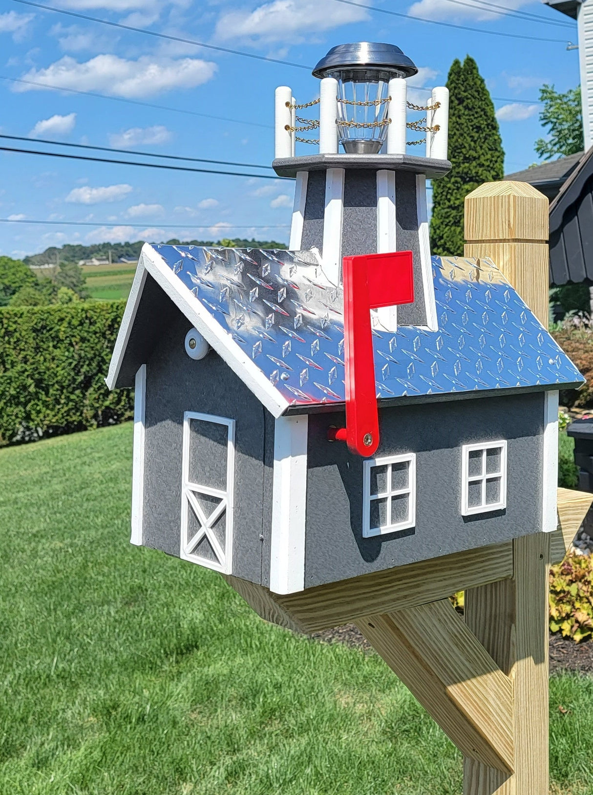 Amish Mailbox With Solar Lighthouse - Wood or Poly Lumber - Handmade Active - Lighthouse Mailboxes