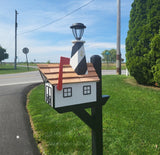 Amish Mailbox - Handmade - With Solar Lighthouse - Wooden - With Cedar Shake Shingles Roof - Color Options