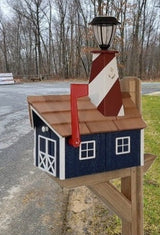 Amish Mailbox - Handmade - With Solar Lighthouse - Wooden - With Cedar Shake Shingles Roof - Color Options